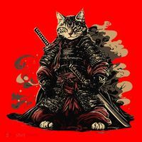 Samurai Cat Japanese Graphic Art Anime Warrior Cat Lover Santa Hat thumb 1