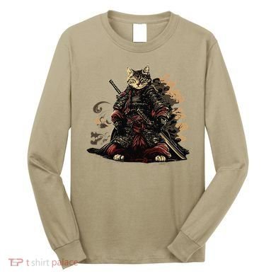 Samurai Cat Japanese Graphic Art Anime Warrior Cat Lover Long Sleeve Shirt
