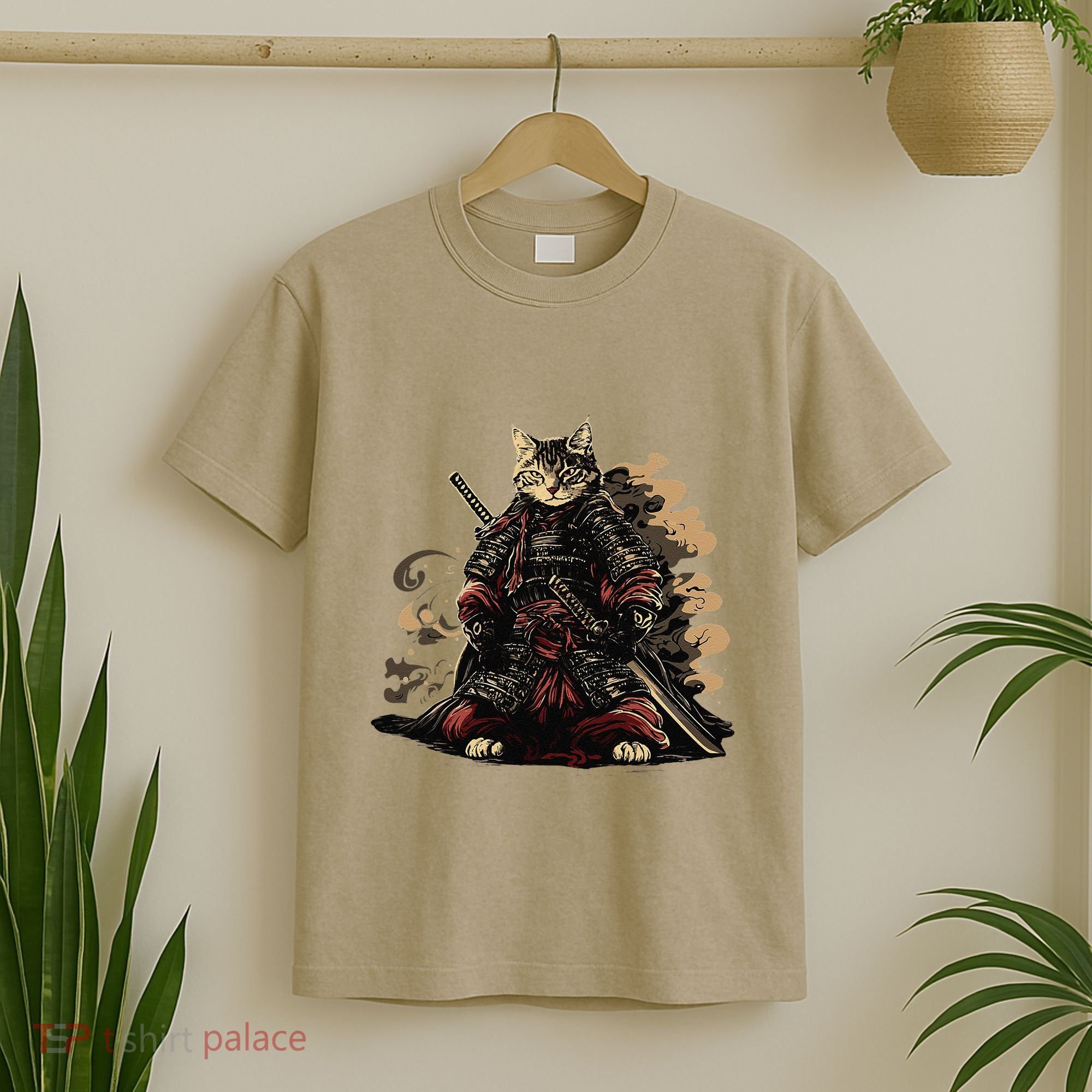 Samurai Cat Japanese Graphic Art Anime Warrior Cat Lover T-Shirt