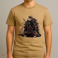 Samurai Cat Japanese Graphic Art Anime Warrior Cat Lover T-Shirt thumb 3