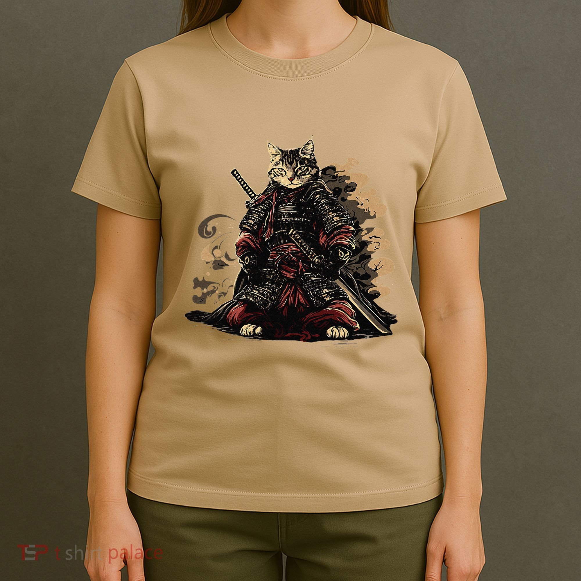 Samurai Cat Japanese Graphic Art Anime Warrior Cat Lover T-Shirt