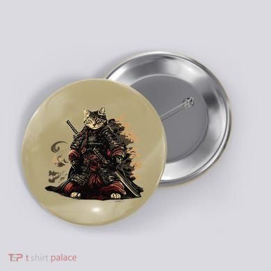 Samurai Cat Japanese Graphic Art Anime Warrior Cat Lover Button