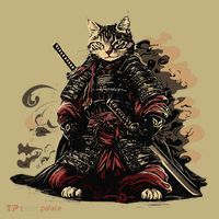 Samurai Cat Japanese Graphic Art Anime Warrior Cat Lover Mousepad thumb 1