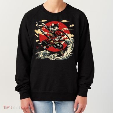 Samurai Cat Japanese Graphic Art Anime Warrior Cat Lover Women's Sweatshirt