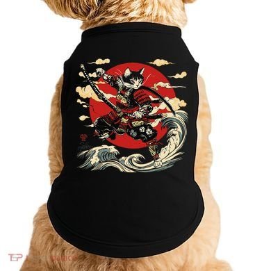 Samurai Cat Japanese Graphic Art Anime Warrior Cat Lover Doggie Tank