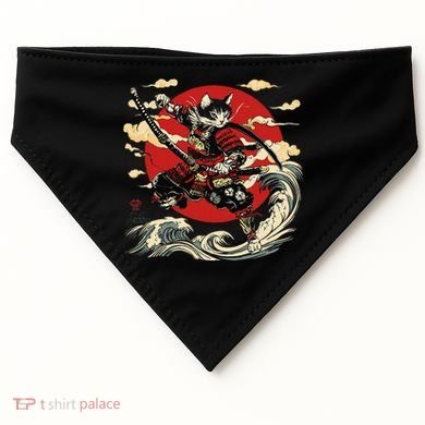 Samurai Cat Japanese Graphic Art Anime Warrior Cat Lover USA-Made Doggie Bandana