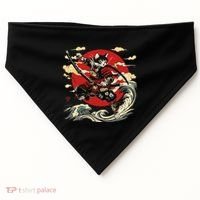 Samurai Cat Japanese Graphic Art Anime Warrior Cat Lover USA-Made Doggie Bandana thumb 0