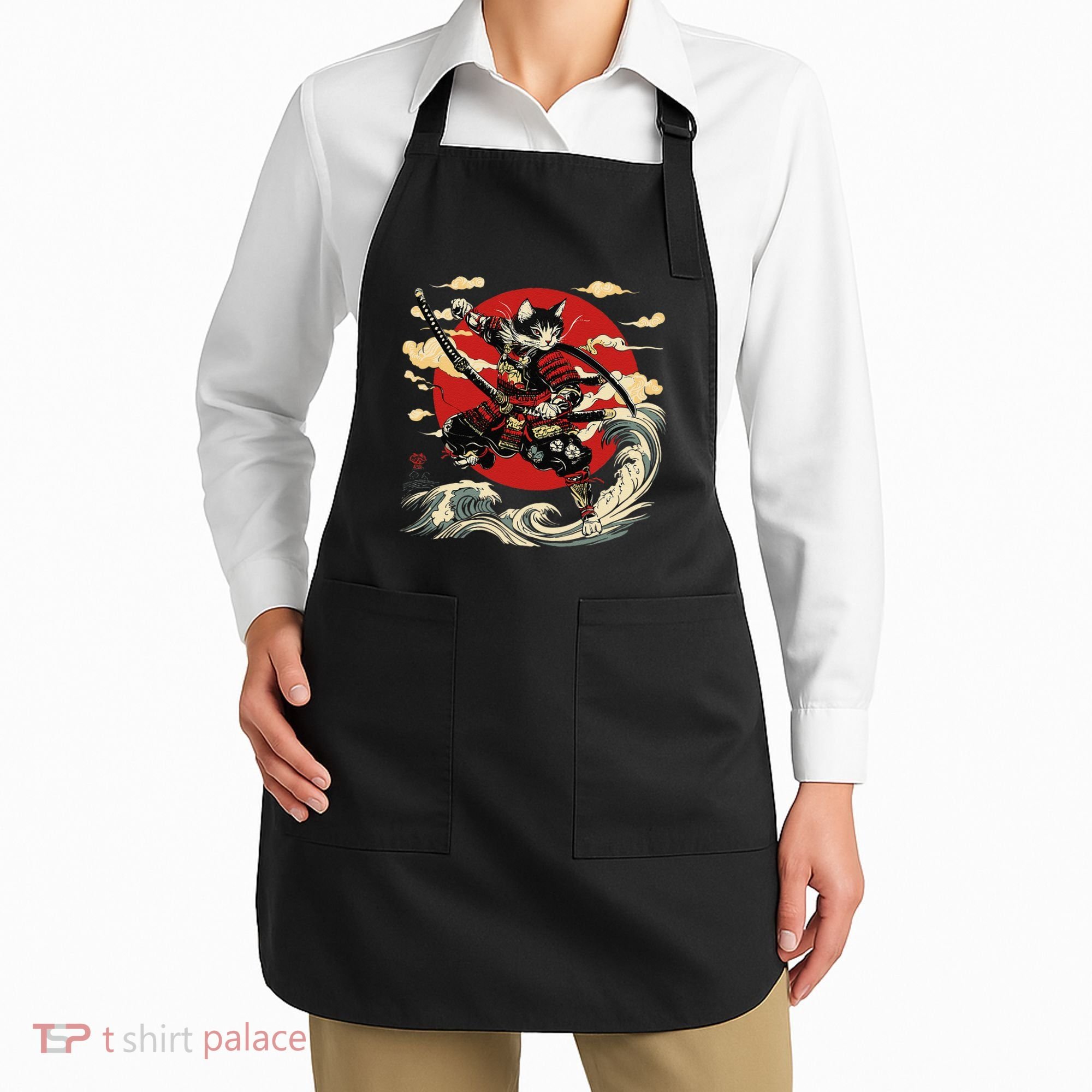 Samurai Cat Japanese Graphic Art Anime Warrior Cat Lover Apron