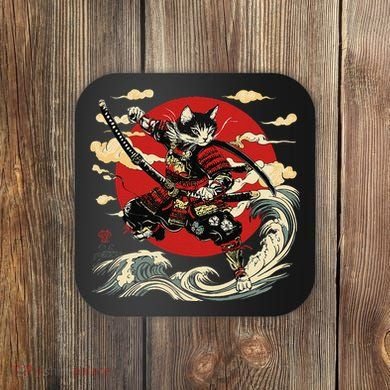 Samurai Cat Japanese Graphic Art Anime Warrior Cat Lover Coaster