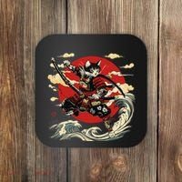Samurai Cat Japanese Graphic Art Anime Warrior Cat Lover Coaster thumb 0
