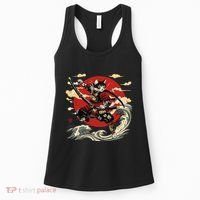 Samurai Cat Japanese Graphic Art Anime Warrior Cat Lover Women's Tank Top thumb 0