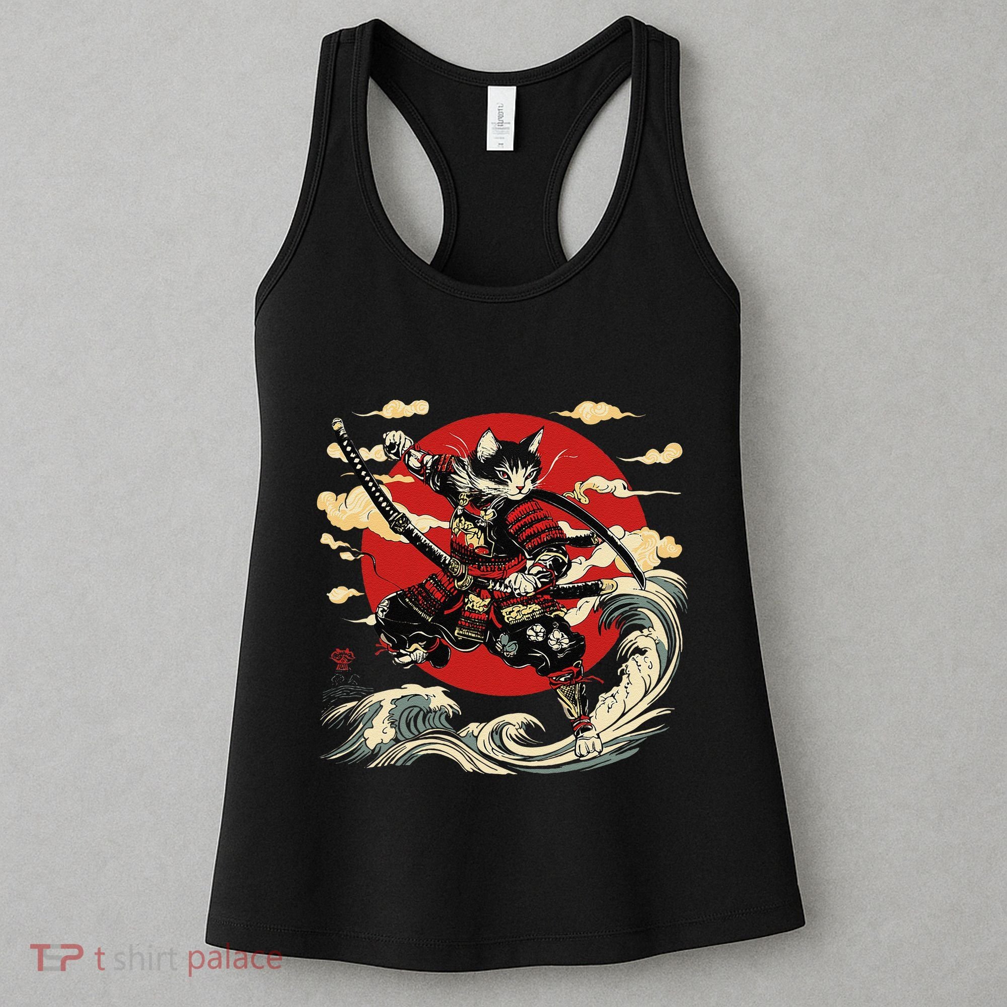 Samurai Cat Japanese Graphic Art Anime Warrior Cat Lover Women's Tank Top