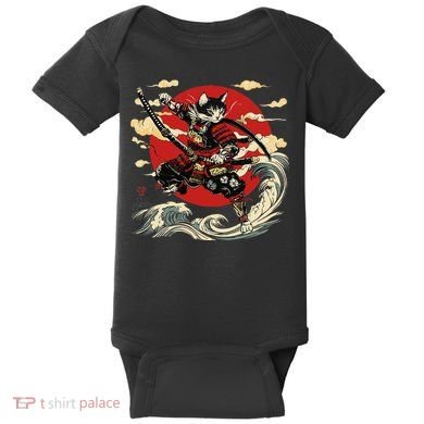 Samurai Cat Japanese Graphic Art Anime Warrior Cat Lover Baby Bodysuit