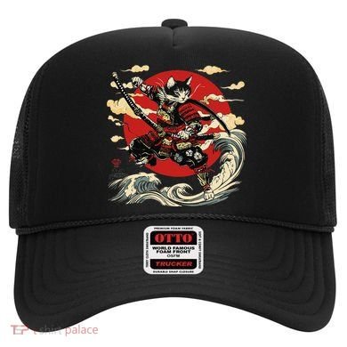 Samurai Cat Japanese Graphic Art Anime Warrior Cat Lover Hat