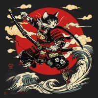 Samurai Cat Japanese Graphic Art Anime Warrior Cat Lover Hat thumb 2