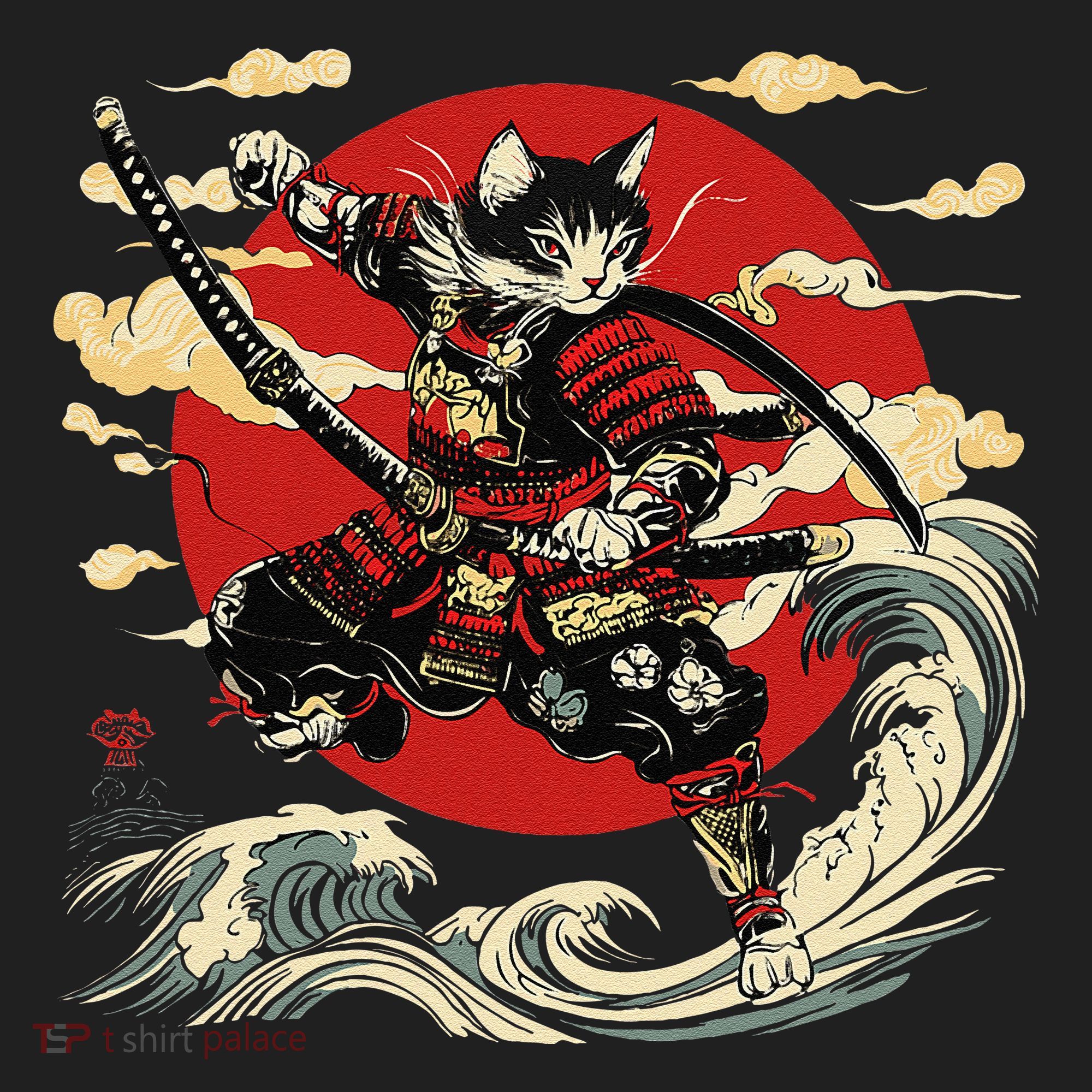Samurai Cat Japanese Graphic Art Anime Warrior Cat Lover Hat