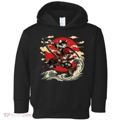 Samurai Cat Japanese Graphic Art Anime Warrior Cat Lover Toddler Hoodie