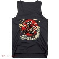 Samurai Cat Japanese Graphic Art Anime Warrior Cat Lover Tank Top thumb 0