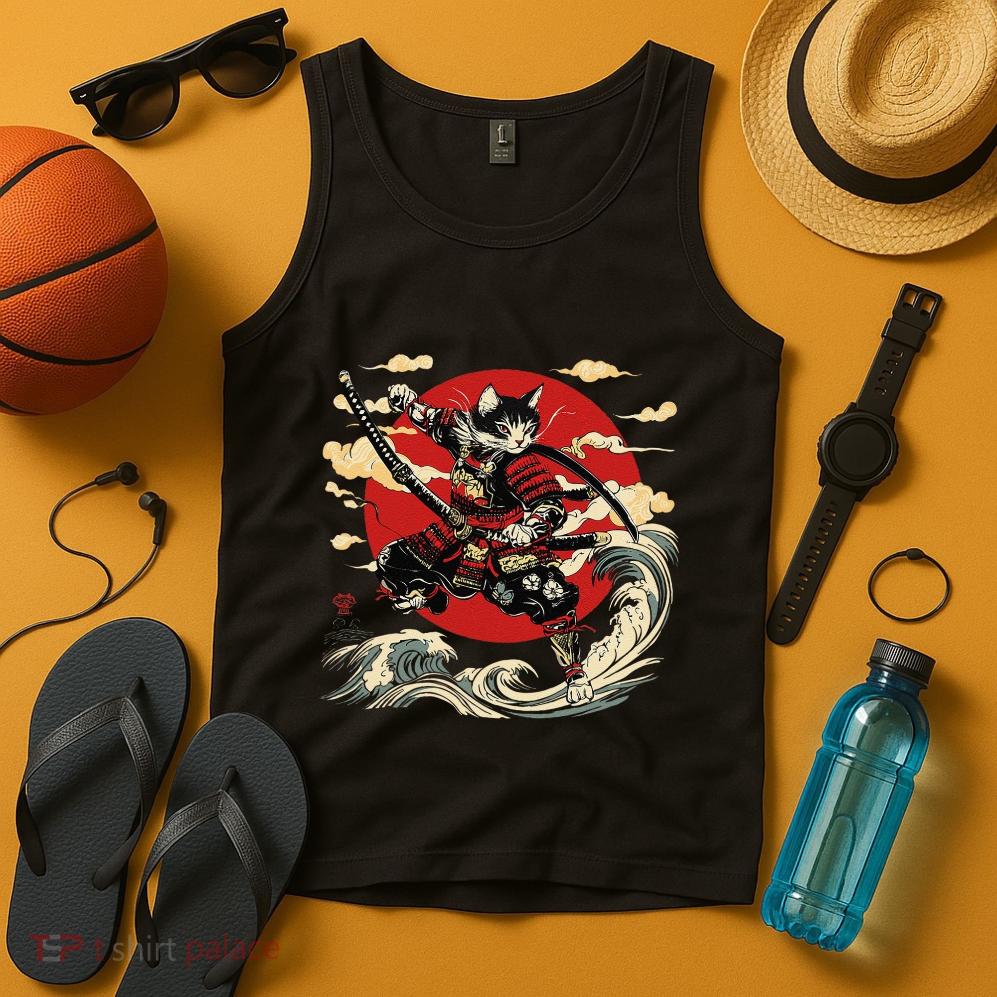 Samurai Cat Japanese Graphic Art Anime Warrior Cat Lover Tank Top