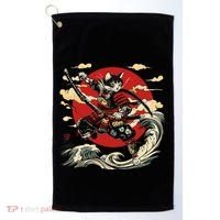 Samurai Cat Japanese Graphic Art Anime Warrior Cat Lover Golf Towel thumb 0