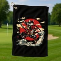 Samurai Cat Japanese Graphic Art Anime Warrior Cat Lover Golf Towel thumb 1