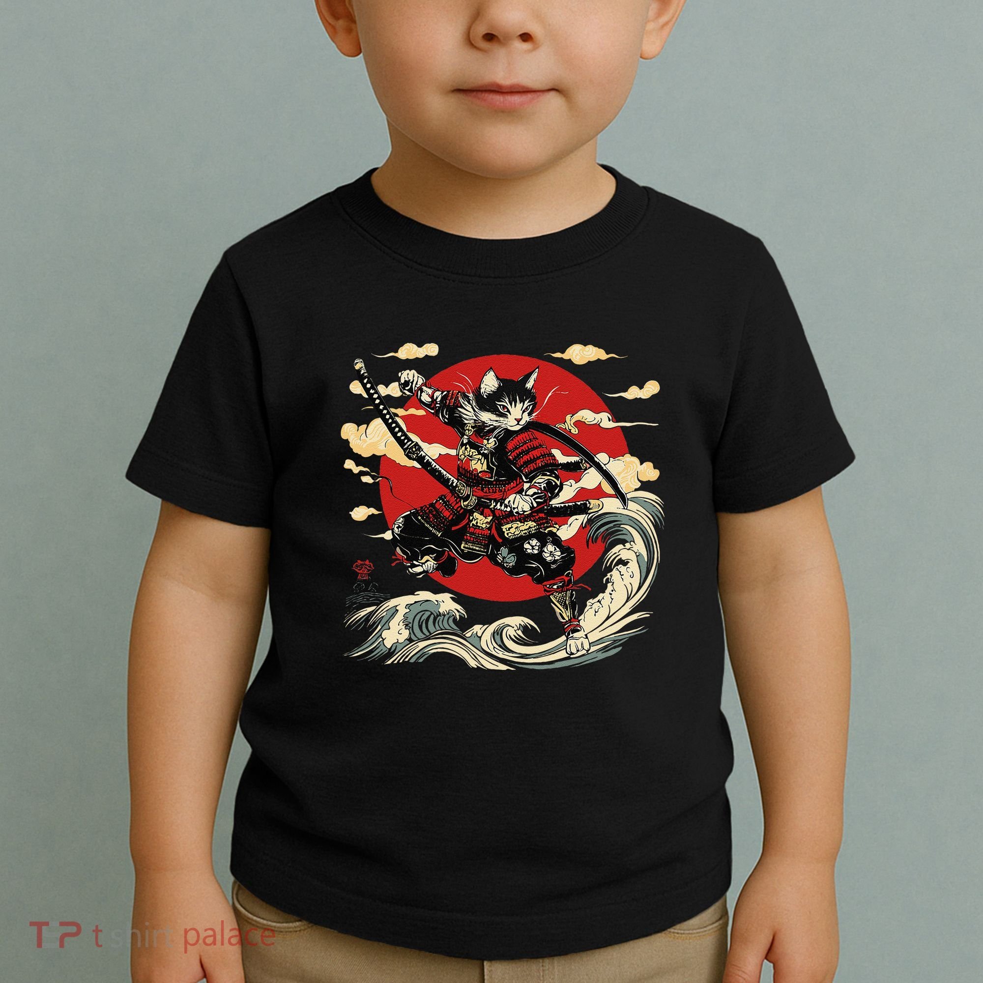 Samurai Cat Japanese Graphic Art Anime Warrior Cat Lover Toddler T-Shirt