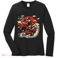 Samurai Cat Japanese Graphic Art Anime Warrior Cat Lover Women's Long Sleeve Shirt thumb 0
