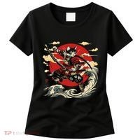 Samurai Cat Japanese Graphic Art Anime Warrior Cat Lover Women's T-Shirt thumb 0