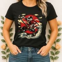Samurai Cat Japanese Graphic Art Anime Warrior Cat Lover Women's T-Shirt thumb 2