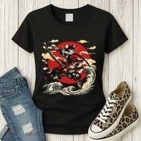 Samurai Cat Japanese Graphic Art Anime Warrior Cat Lover Women's T-Shirt thumb 3