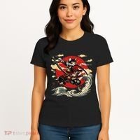 Samurai Cat Japanese Graphic Art Anime Warrior Cat Lover Women's T-Shirt thumb 4