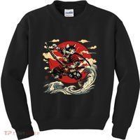 Samurai Cat Japanese Graphic Art Anime Warrior Cat Lover Kids Sweatshirt thumb 0