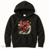 Samurai Cat Japanese Graphic Art Anime Warrior Cat Lover Kids Hoodie thumb 0