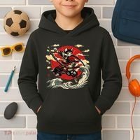 Samurai Cat Japanese Graphic Art Anime Warrior Cat Lover Kids Hoodie thumb 2