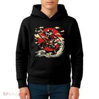 Samurai Cat Japanese Graphic Art Anime Warrior Cat Lover Kids Hoodie thumb 4
