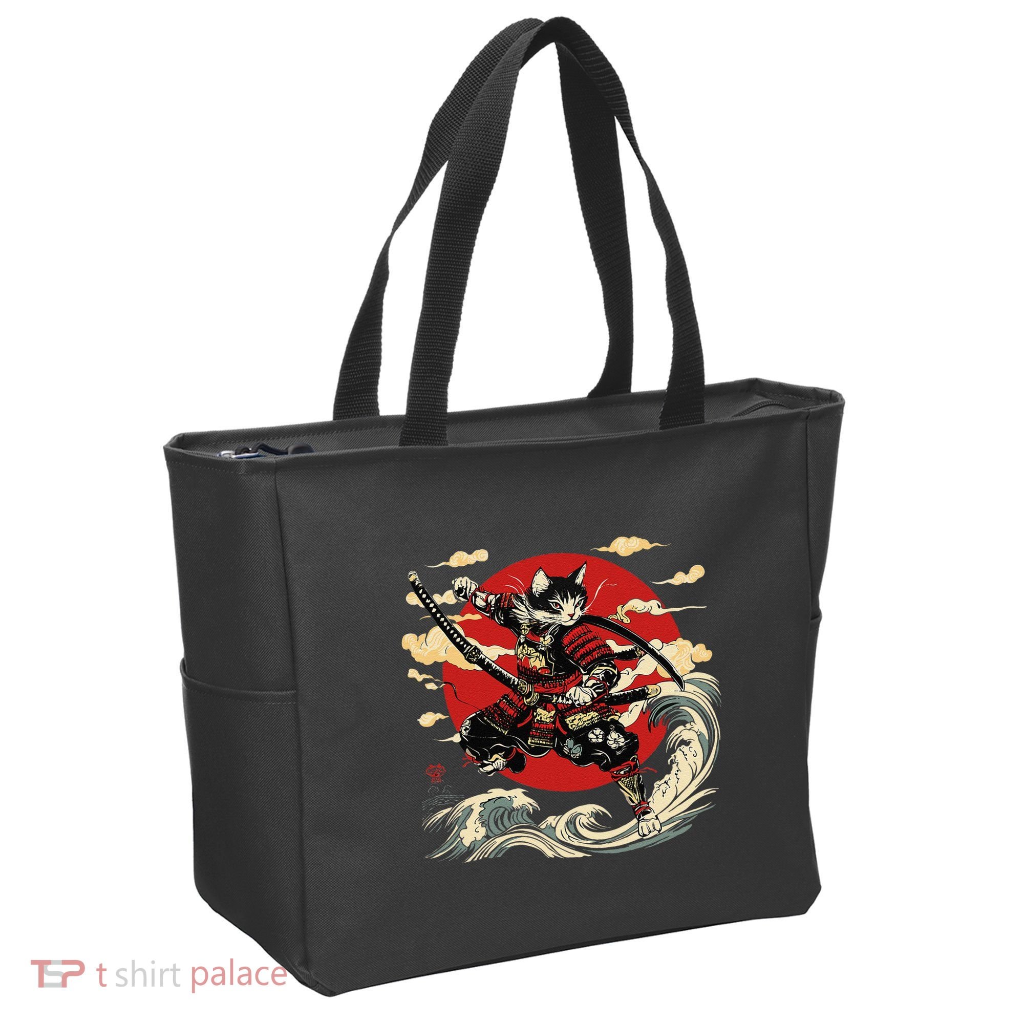 Samurai Cat Japanese Graphic Art Anime Warrior Cat Lover Tote Bag