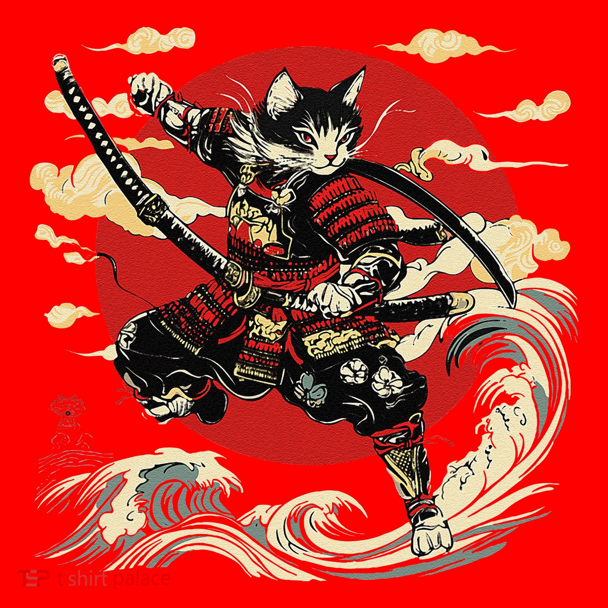 Samurai Cat Japanese Graphic Art Anime Warrior Cat Lover Santa Hat