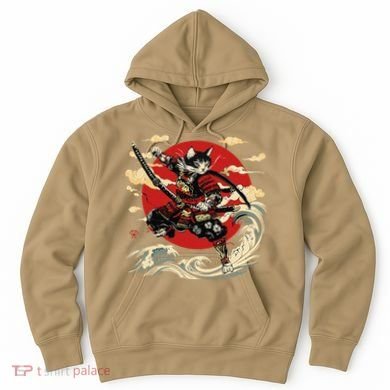 Samurai Cat Japanese Graphic Art Anime Warrior Cat Lover Hoodie
