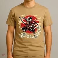Samurai Cat Japanese Graphic Art Anime Warrior Cat Lover T-Shirt thumb 3