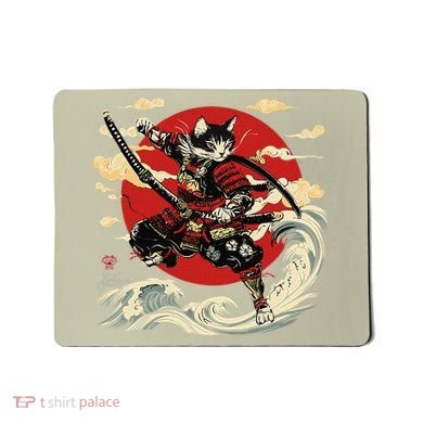 Samurai Cat Japanese Graphic Art Anime Warrior Cat Lover Mousepad