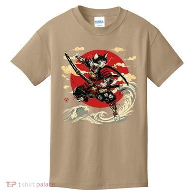 Samurai Cat Japanese Graphic Art Anime Warrior Cat Lover Kids T-Shirt
