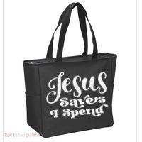 Sassy Christian Jesus Saying - Jesus Saves I Spend Tote Bag thumb 2