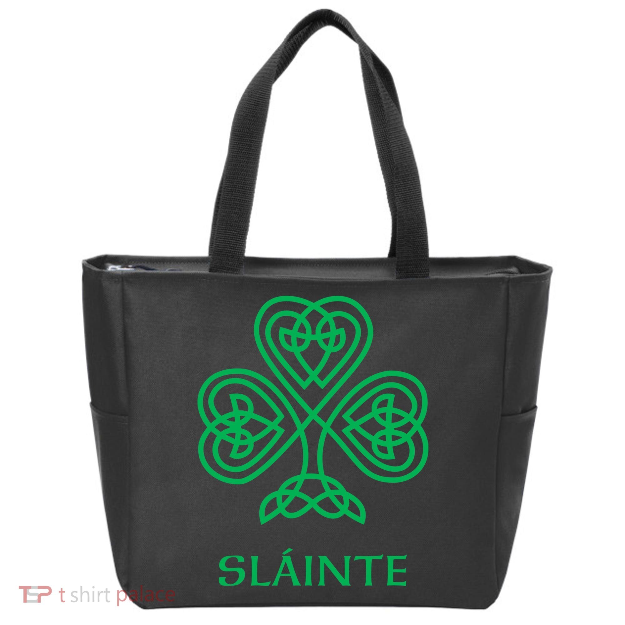 Slainte Celtic Knot Irish Shamrock Tote Bag