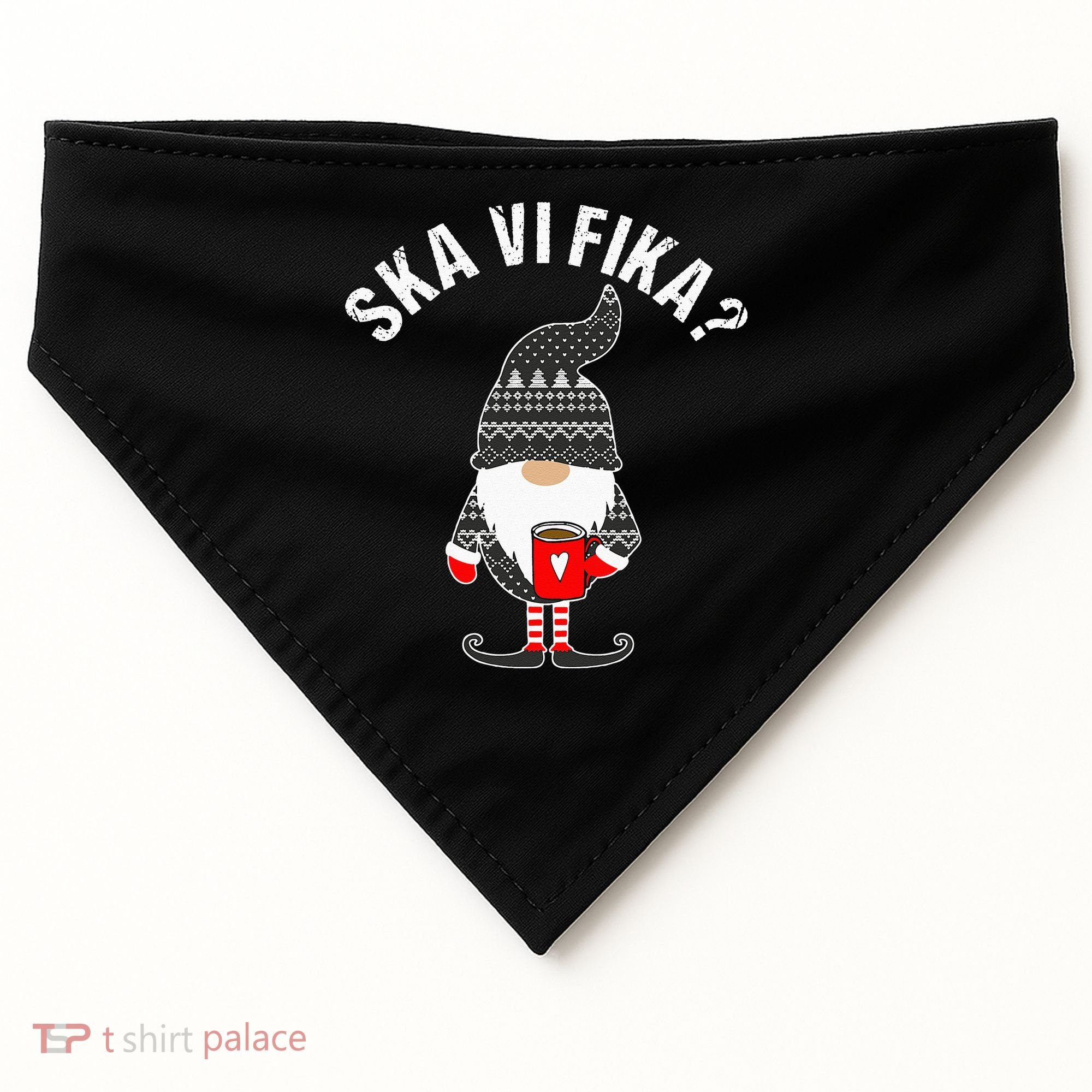 Scandinavian Coffee Lover Ska Vi Fika Tomte Gnome Nordic USA-Made Doggie Bandana