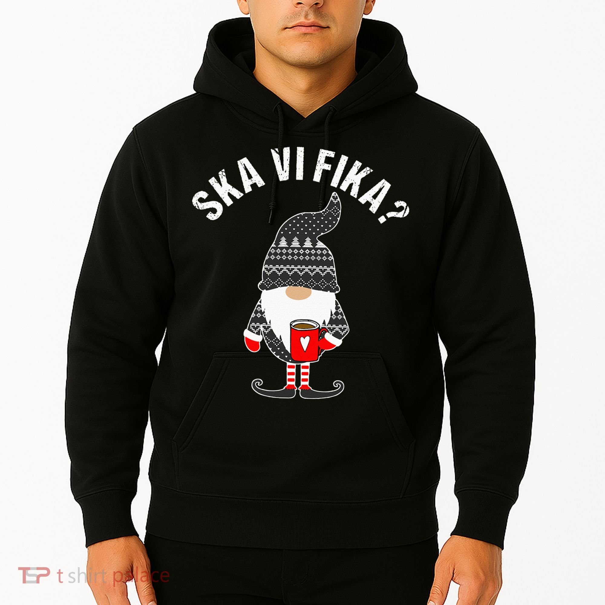 Scandinavian Coffee Lover Ska Vi Fika Tomte Gnome Nordic Hoodie