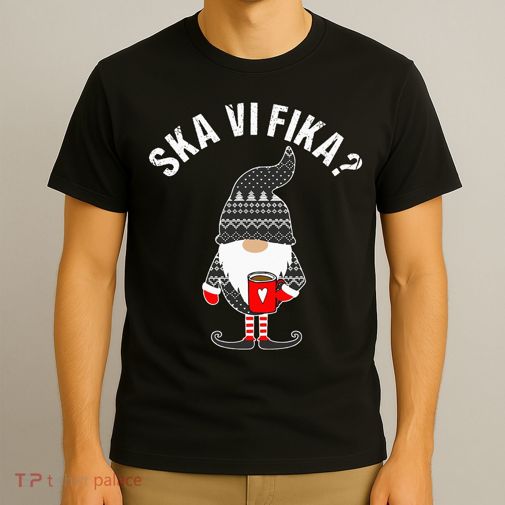 Scandinavian Coffee Lover Ska Vi Fika Tomte Gnome Nordic T-Shirt
