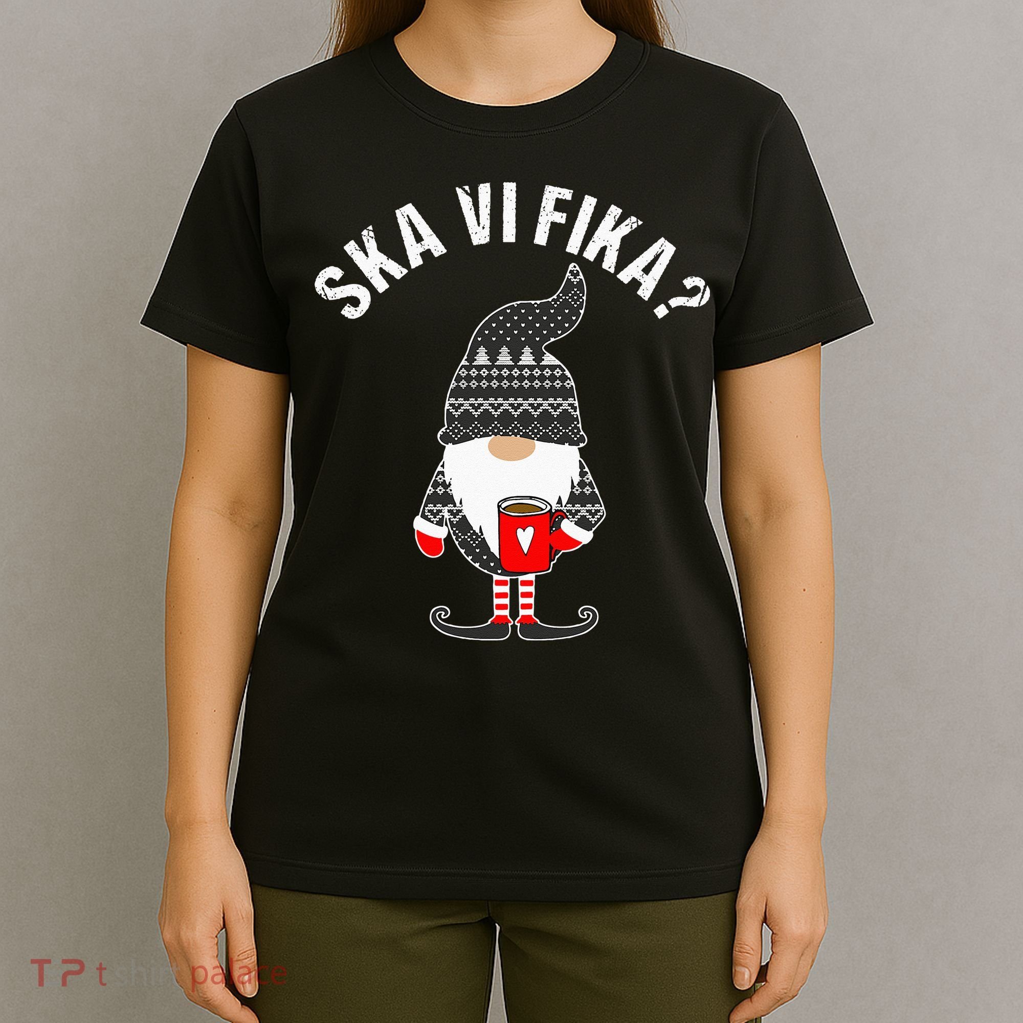Scandinavian Coffee Lover Ska Vi Fika Tomte Gnome Nordic T-Shirt