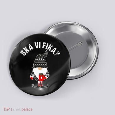 Scandinavian Coffee Lover Ska Vi Fika Tomte Gnome Nordic Button