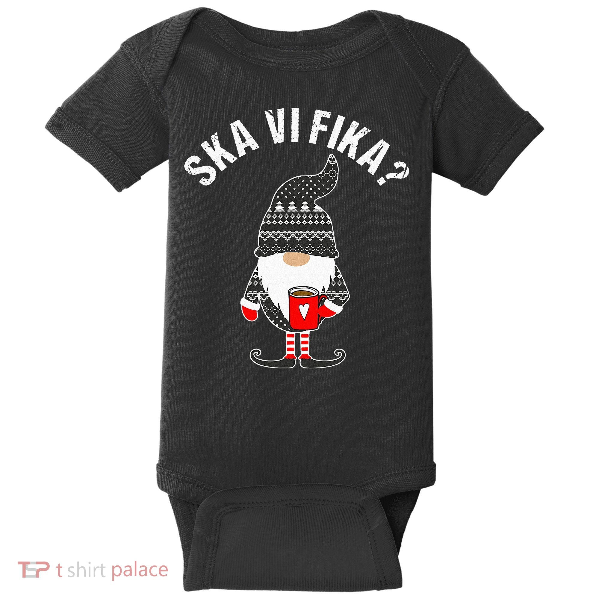 Scandinavian Coffee Lover Ska Vi Fika Tomte Gnome Nordic Baby Bodysuit