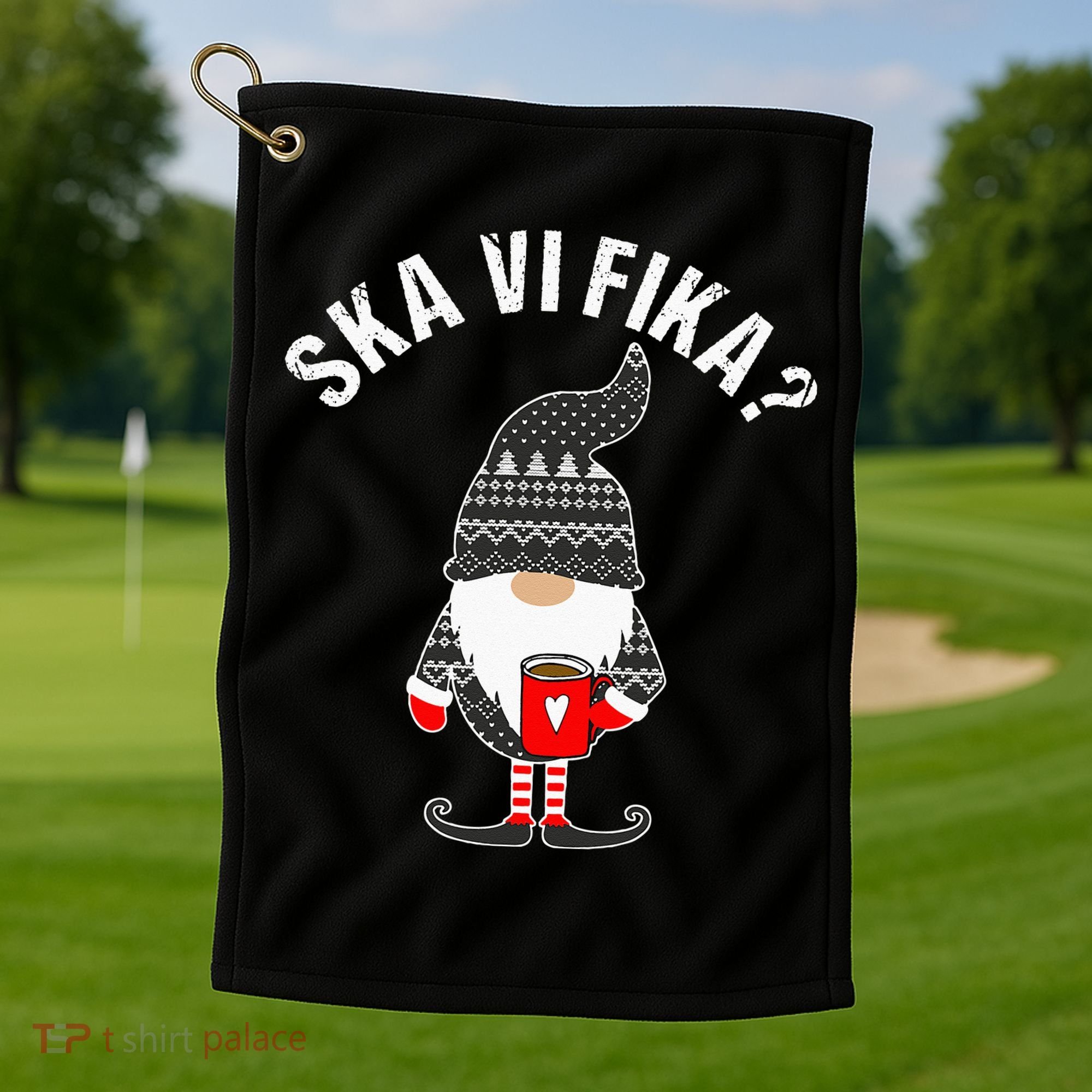 Scandinavian Coffee Lover Ska Vi Fika Tomte Gnome Nordic Golf Towel